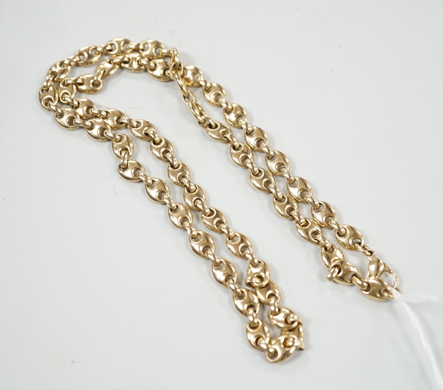 A modern 9ct gold oval link necklace, 67cm, 70.8 grams.